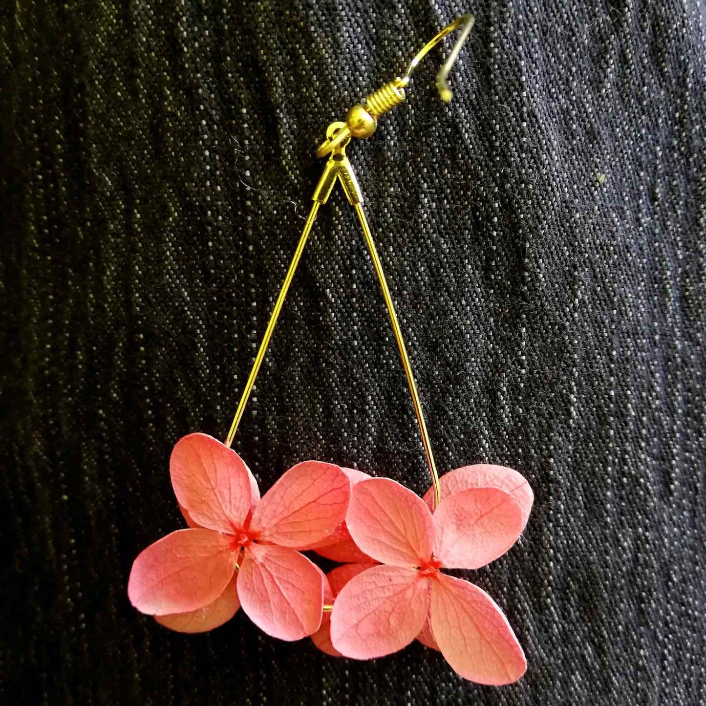 Boucles d'oreille en hortensia rose