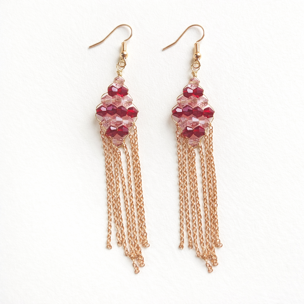 Boucles d’oreilles losange en perles rouges faites main