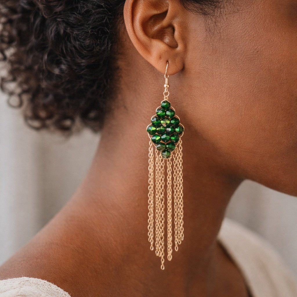 Boucles d’oreilles pendantes en perles facettées,