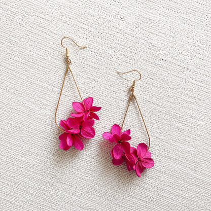 Boucles d'oreilles Azalée en fleurs stabilisées fuchsia faites main