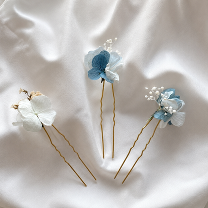 Azurine – Pic à cheveux en fleurs stabilisées