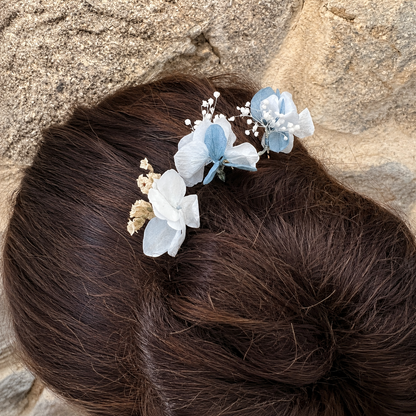 Azurine – Pic à cheveux en fleurs stabilisées
