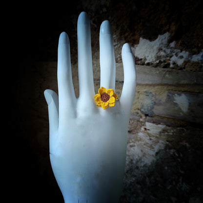 Bague en crochet fait main tournesol