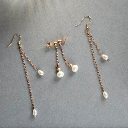 Set de boucles d’oreilles longues et courtes en perles, avec fixation par clou et crochet, convenant à toutes les occasions.