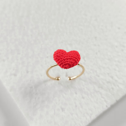 Bague en crochet cœur - Rouge / Noir