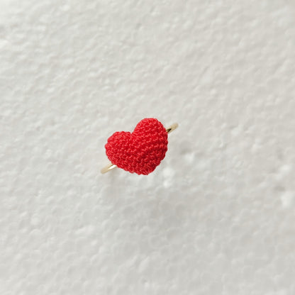 Bague en crochet cœur - Rouge / Noir
