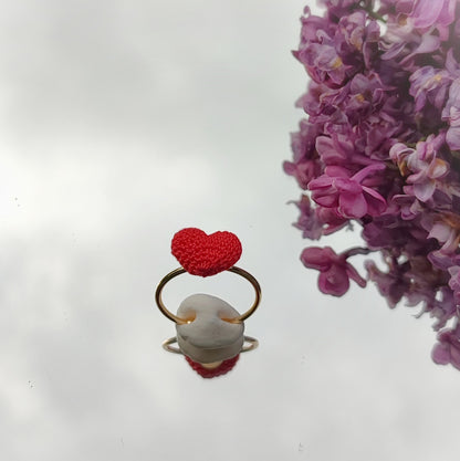Bague en crochet cœur - Rouge / Noir