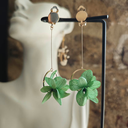 Paire de boucles d’oreilles artisanales Floréole posée à plat