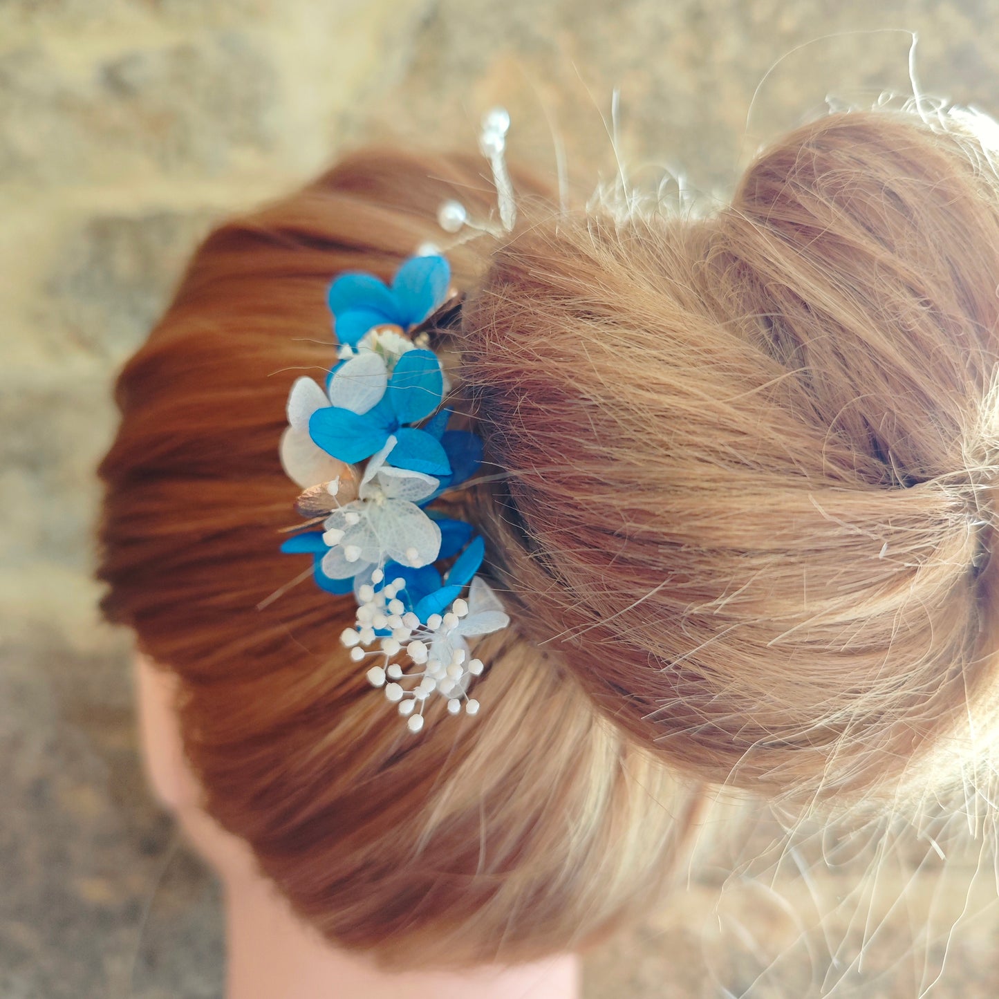 Ensemble de peigne et épingles à cheveux florales pour mariage, en bleu et or