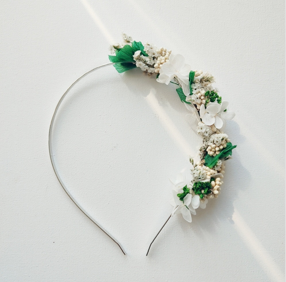Serre-tête floral Quatre Saisons, Été, avec fleurs stabilisées rouge et blanc