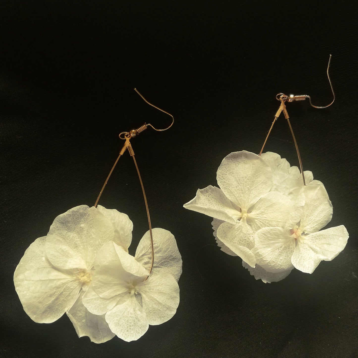 Boucles d'oreilles fleurs stabilisées, hortensia naturel, couleur crème