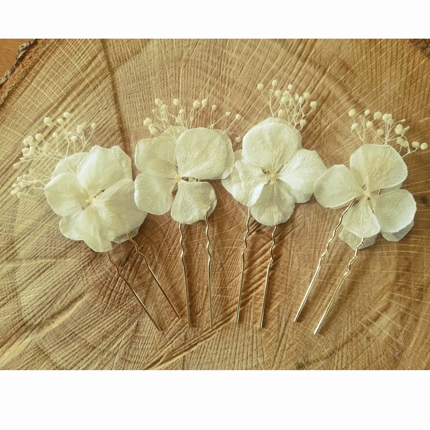 Epingle blanc à cheveux fleurs stabilisées
