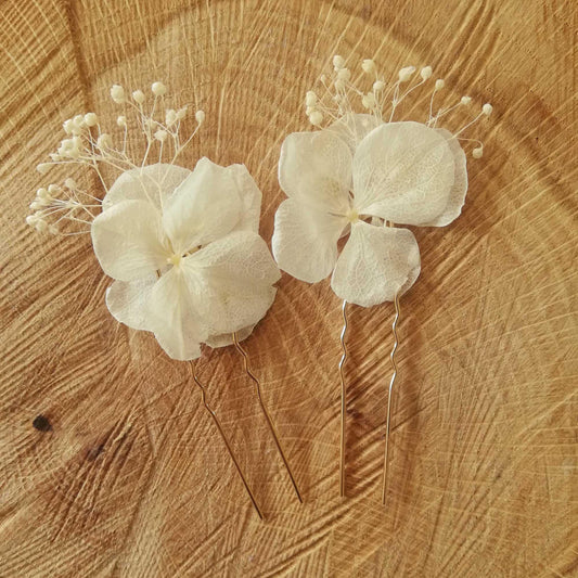 Epingle blanc à cheveux fleurs stabilisées