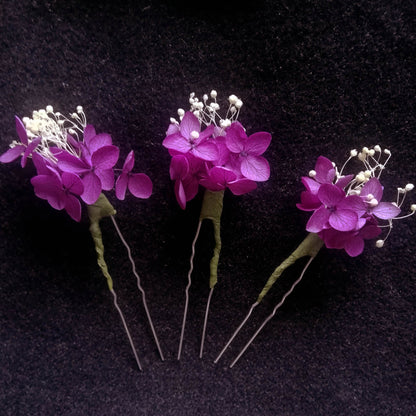 Lot de 3 épingles à cheveux en fleurs violet