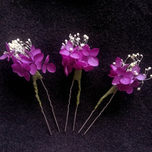 Charger l&#39;image dans la galerie, Lot de 3 épingles à cheveux en fleurs violet
