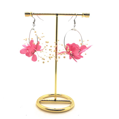 Boucle d'oreilles fleurs stabilisées rose pourpre