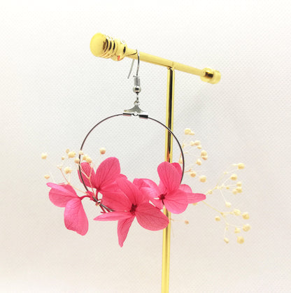Boucle d'oreilles fleurs stabilisées rose pourpre