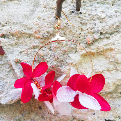 Boucle d'oreilles fleurs stabilisées rouge