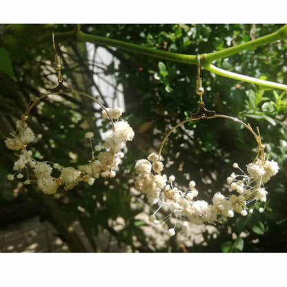 Boucle d'oreilles fleurs stabilisées , Boucles d'oreille Gypsophile stabilisée，