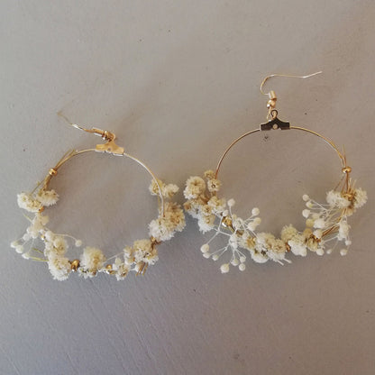 Boucle d'oreilles fleurs stabilisées , Boucles d'oreille Gypsophile stabilisée，