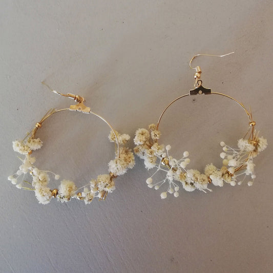 Boucle d'oreilles fleurs stabilisées , Boucles d'oreille Gypsophile stabilisée，