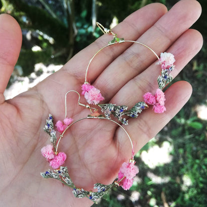 Boucle d'oreilles fleurs stabilisées , Boucles d'oreille Gypsophile stabilisée，