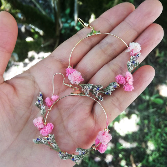 Boucle d'oreilles fleurs stabilisées , Boucles d'oreille Gypsophile stabilisée，