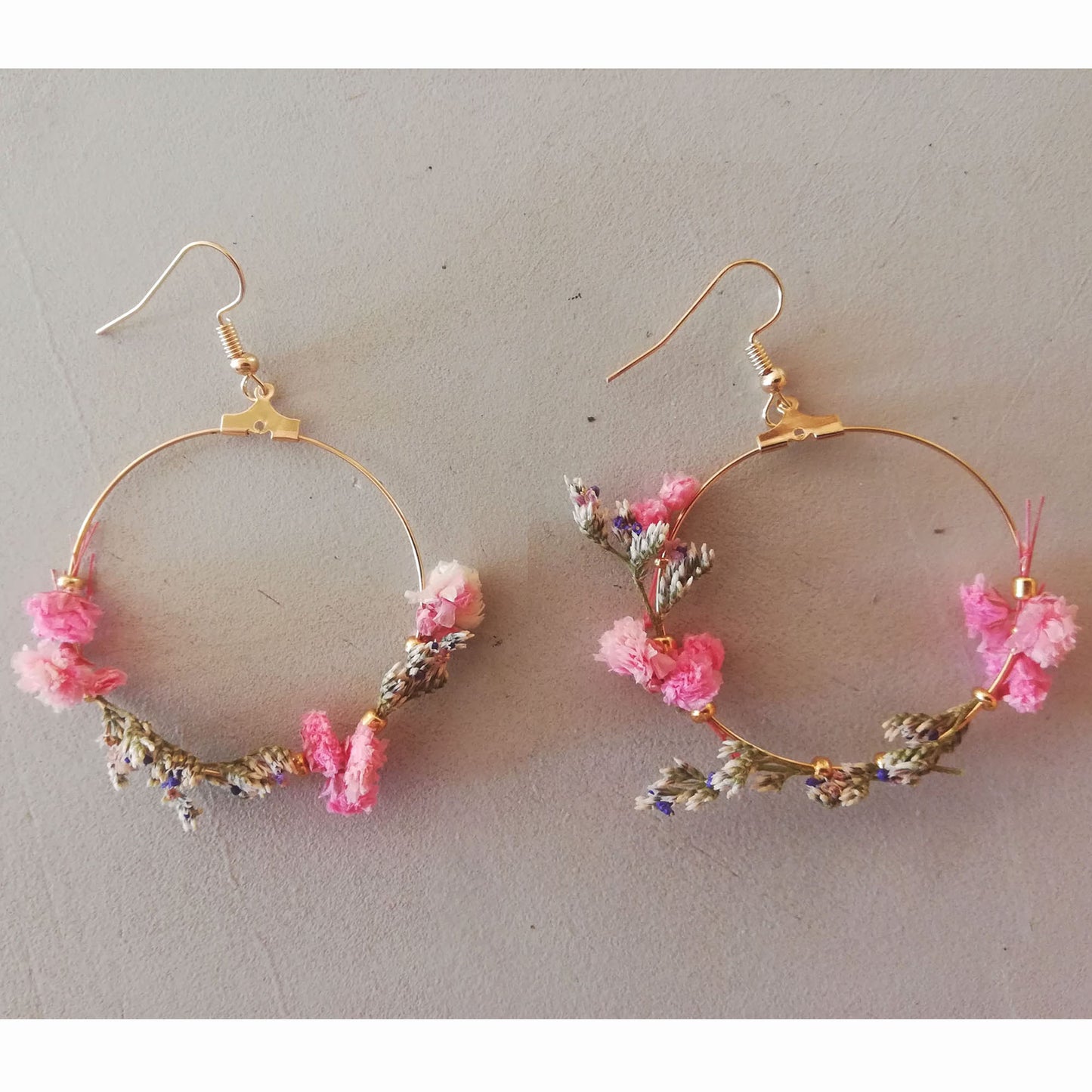 Boucle d'oreilles fleurs stabilisées , Boucles d'oreille Gypsophile stabilisée，