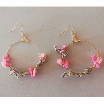 Boucle d'oreilles fleurs stabilisées , Boucles d'oreille Gypsophile stabilisée，