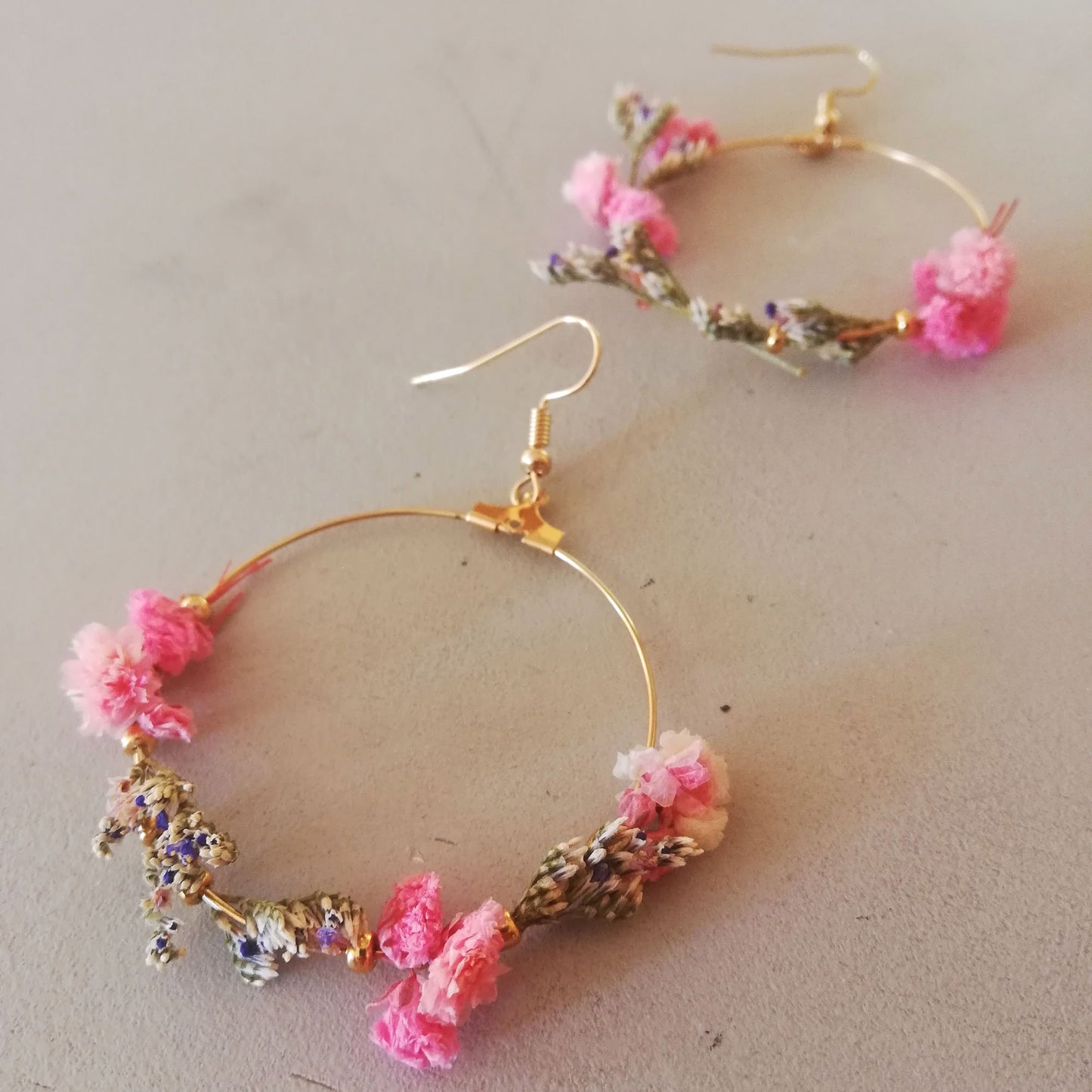 Boucle d'oreilles fleurs stabilisées , Boucles d'oreille Gypsophile stabilisée，