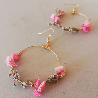 Boucle d'oreilles fleurs stabilisées , Boucles d'oreille Gypsophile stabilisée，