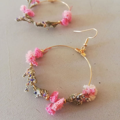 Boucle d'oreilles fleurs stabilisées , Boucles d'oreille Gypsophile stabilisée，