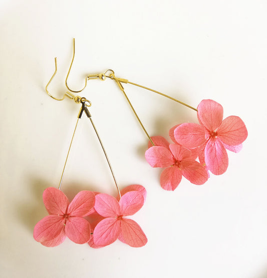 Boucles d'oreille en hortensia rose