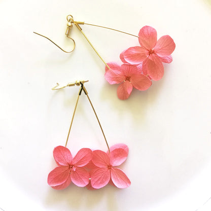Boucles d'oreille en hortensia rose