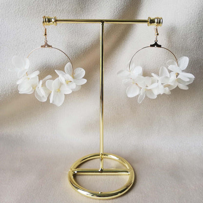Boucle d'oreilles fleurs stabilisées d'hortensia crème