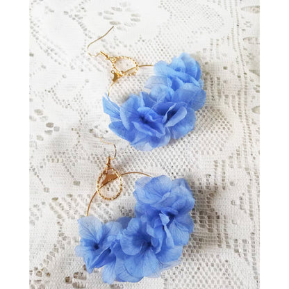 Boucle d'oreilles bleu fleurs stabilisées Hortensia