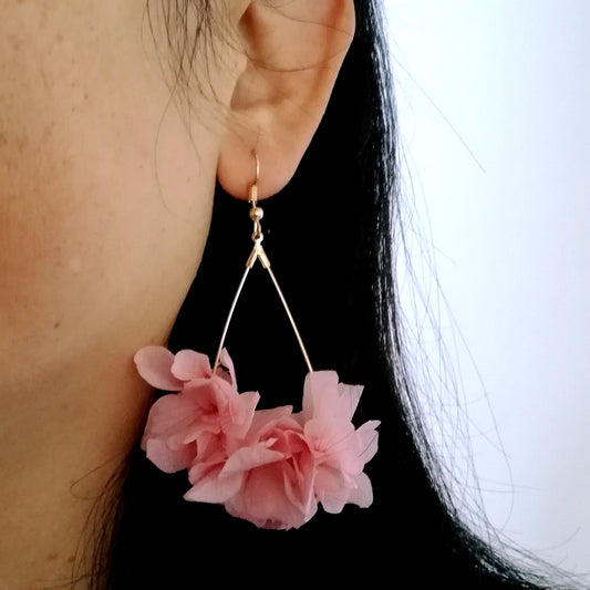 Boucle d'oreilles rose fleurs stabilisées