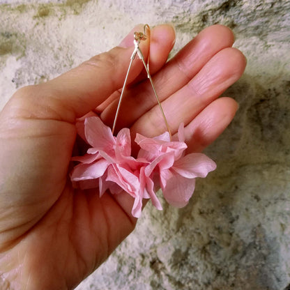 Boucle d'oreilles rose fleurs stabilisées
