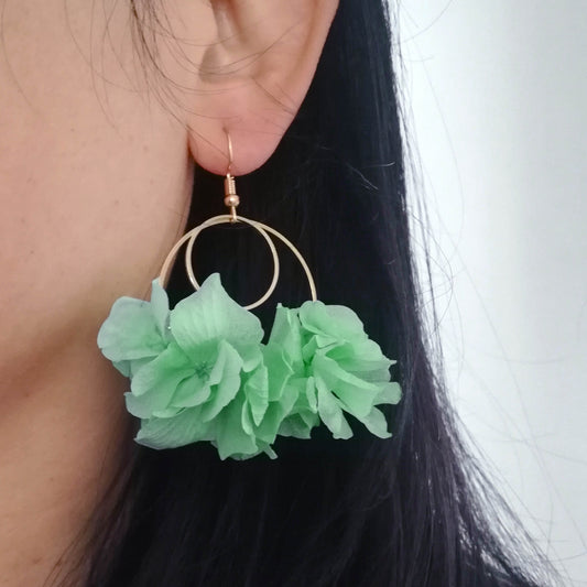 Boucle d'oreilles turquoise fleurs stabilisées