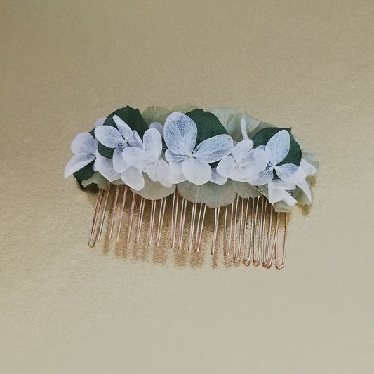 Peigne en fleur vert et blanc
