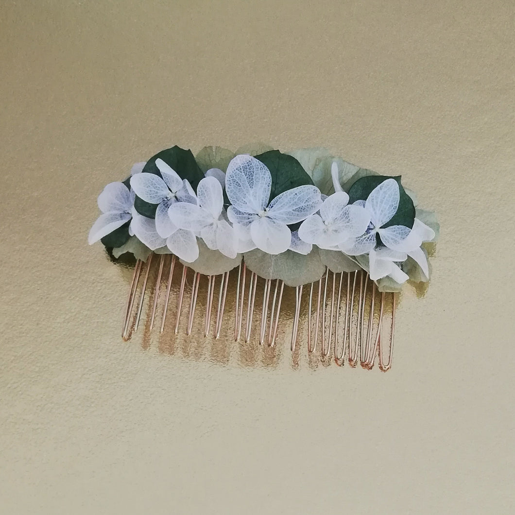 Peigne en fleur vert et blanc