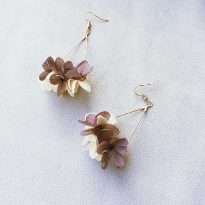 Boucle d'oreilles marron et jaune en fleurs séchées
