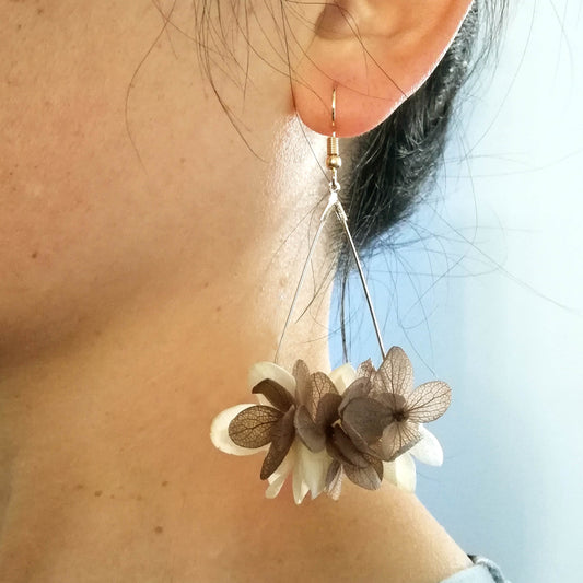 Boucle d'oreilles marron et jaune en fleurs séchées