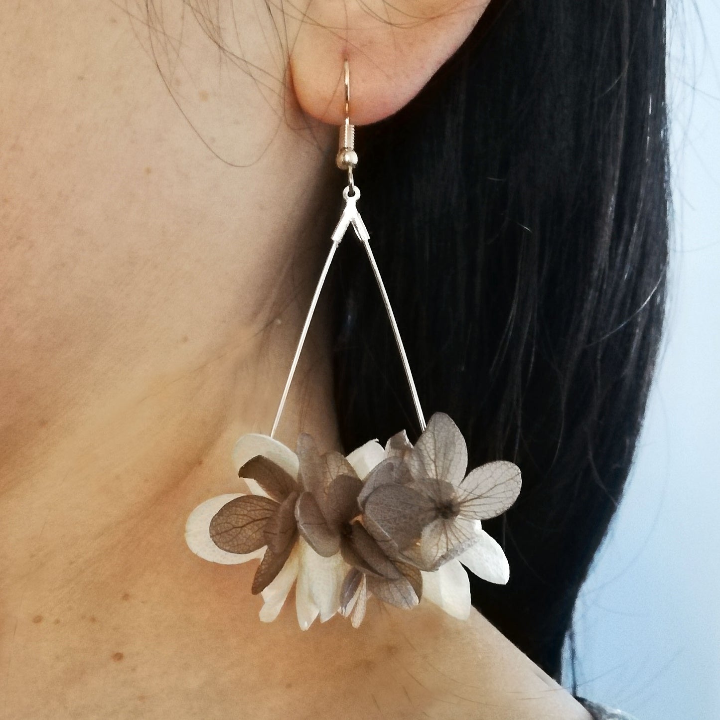 Boucle d'oreilles marron et jaune en fleurs séchées
