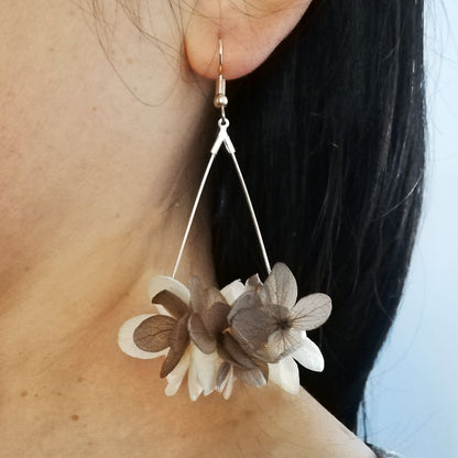 Boucle d'oreilles marron et jaune en fleurs séchées