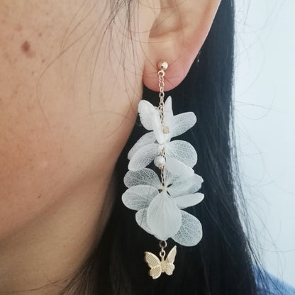 Boucles d'oreille en fleurs séchées blanc, boucle d'oreilles fleurs stabilisées