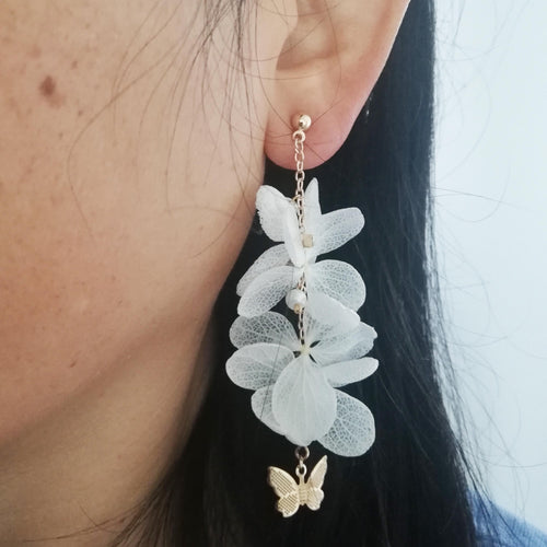 Boucles d'oreille en fleurs séchées blanc, boucle d'oreilles fleurs stabilisées
