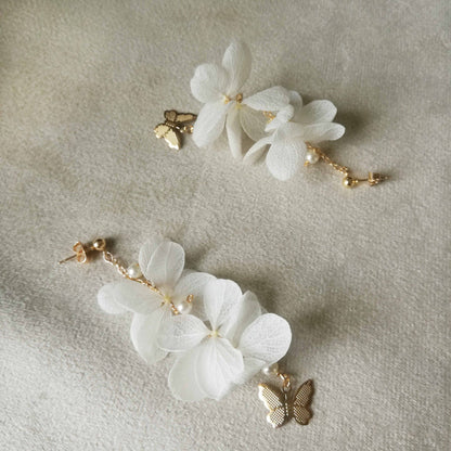 Boucles d'oreille en fleurs séchées blanc, boucle d'oreilles fleurs stabilisées
