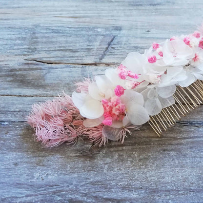 Peigne en fleur rose