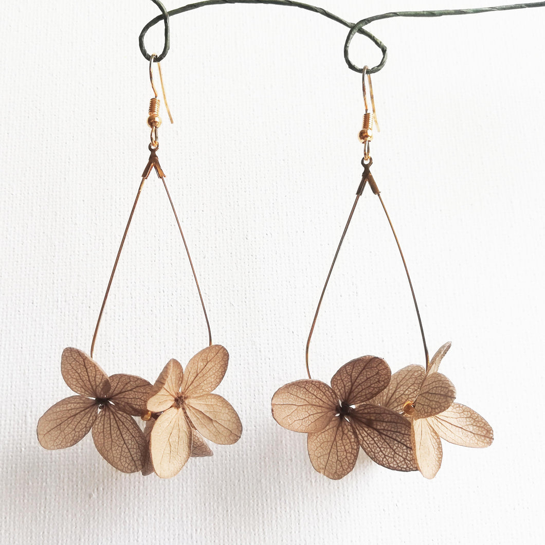 Boucles d'oreille en fleurs stabilisées Marron